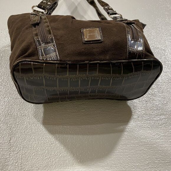 Sag Harbor Brown Lacquer Faux Crocodile Skin Handbag Purse Tote Silver Hardwear - Picture 15 of 15
